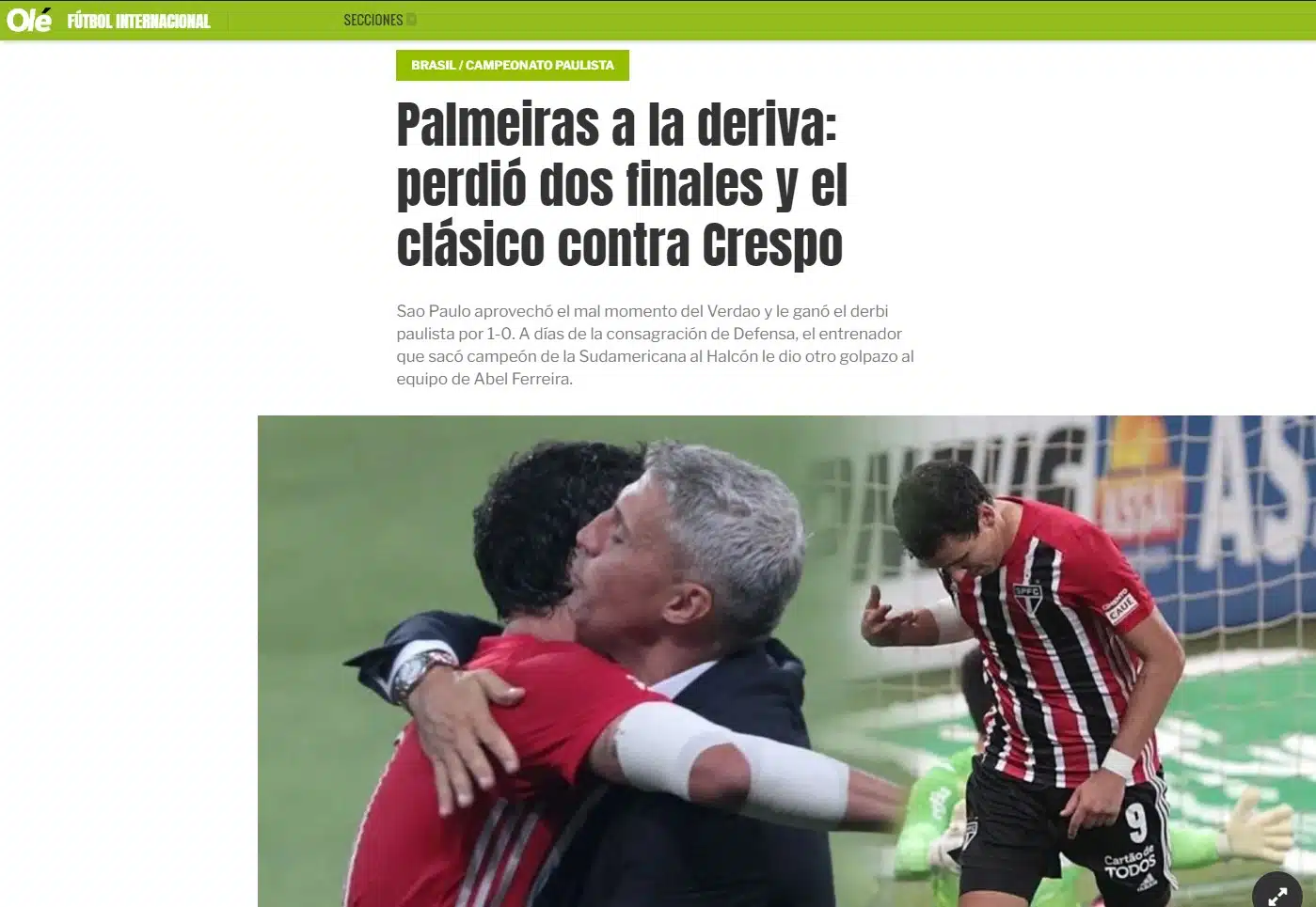 Jornal argentino destaca vitória do São Paulo sobre o Palmeiras no Paulistão