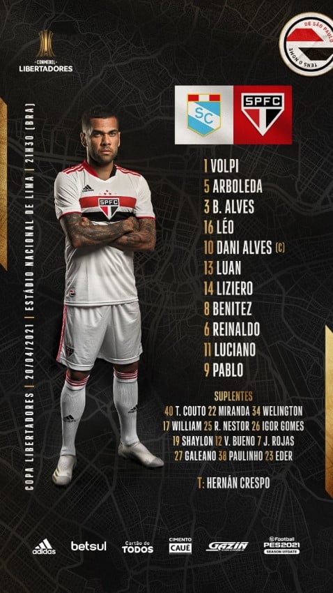 Qual deve ser o time titular do São Paulo contra o Rentistas