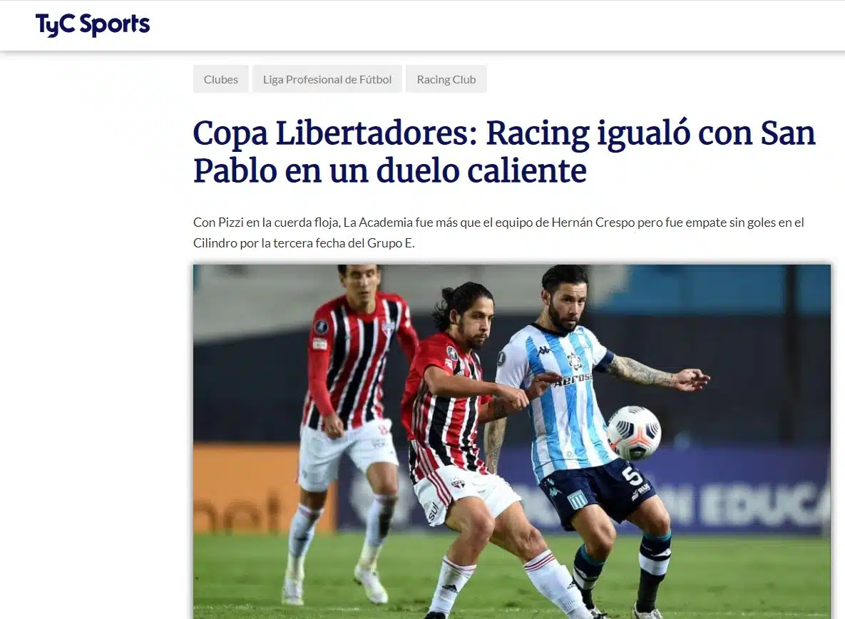 Veja a repercussão de Racing x SPFC nos jornais argentinos