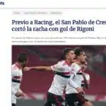 Imprensa argentina destaca vitória do SPFC antes de enfrentar o Racing na Libertadores