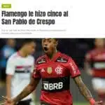 A goleada do Flamengo por 5x1 sobre o São Paulo ganhou repercussão na imprensa argentina