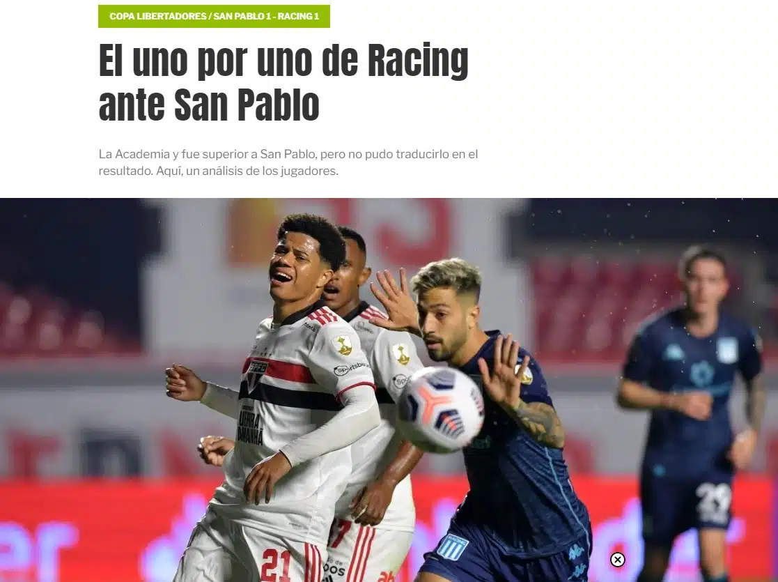 Imprensa internacional repercute empate no Morumbi entre São Paulo e Racing