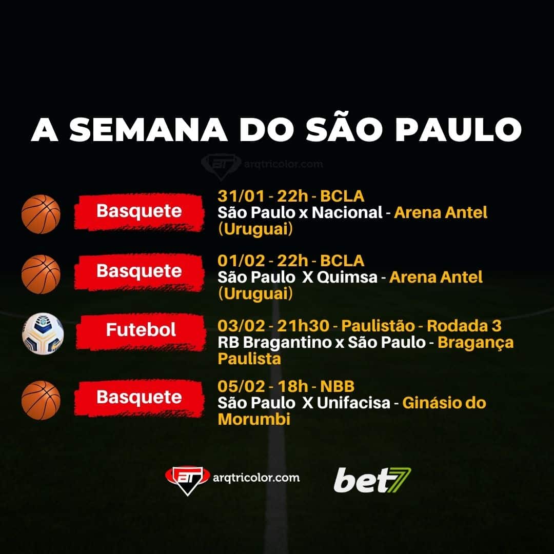 A agenda da semana dos jogos do São Paulo: de 31/01 a 06/02