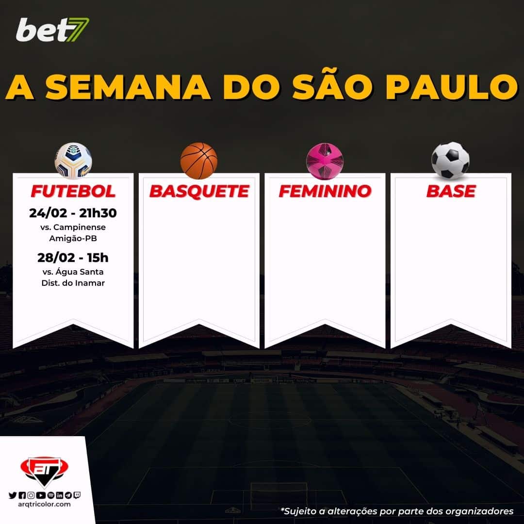 A agenda da semana dos jogos do São Paulo: de 21/02 a 28/02