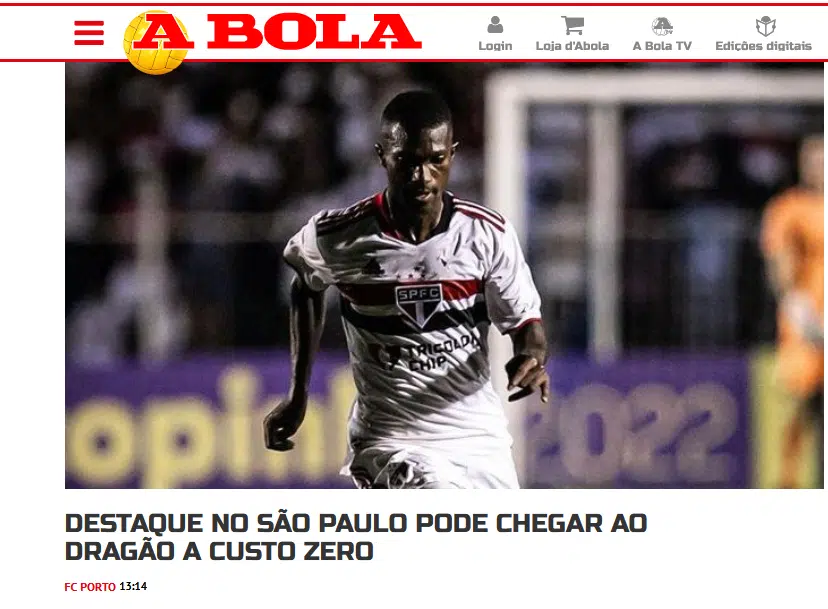 Jornal português publica sobre possível interesse do Porto em Vitinho