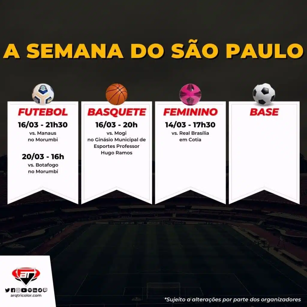 Jogos do São Paulo: Confira a agenda da semana (de 14/03 a 20/03)