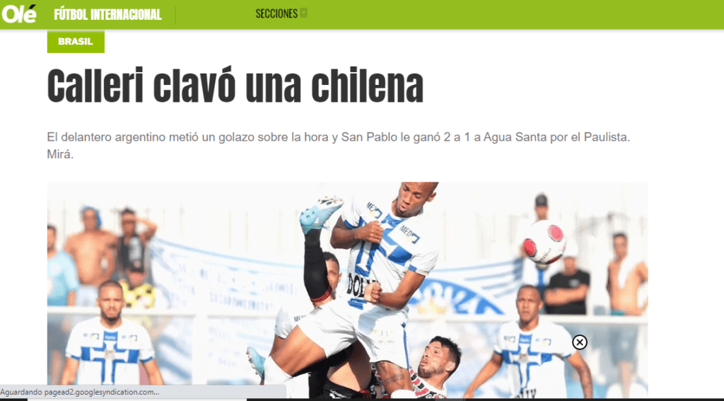 Portal argentino noticiou o lindo gol do atacante contra o Água Santa