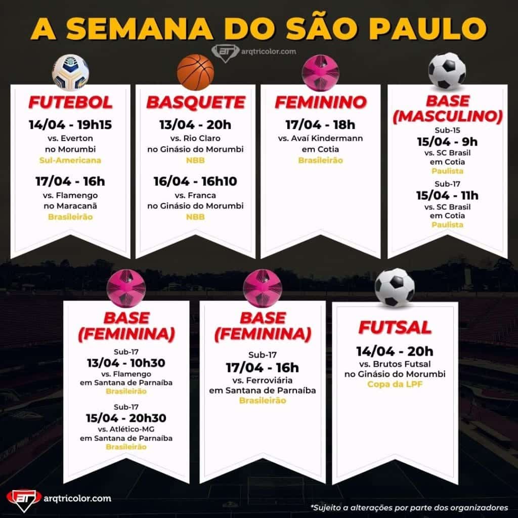 Jogos do São Paulo: Confira a agenda da semana (de 11/04 a 17/04)