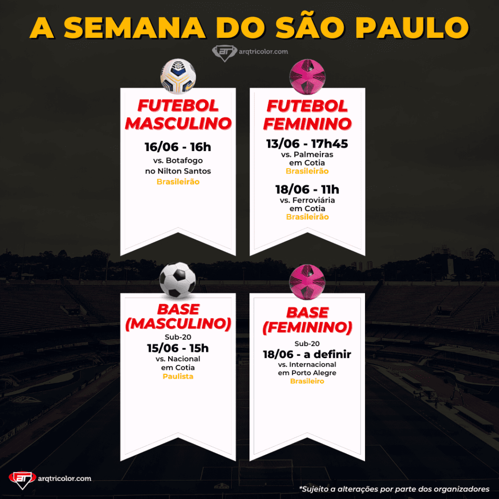 Jogos do São Paulo: Confira a agenda da semana (de 13/06 a 19/06)