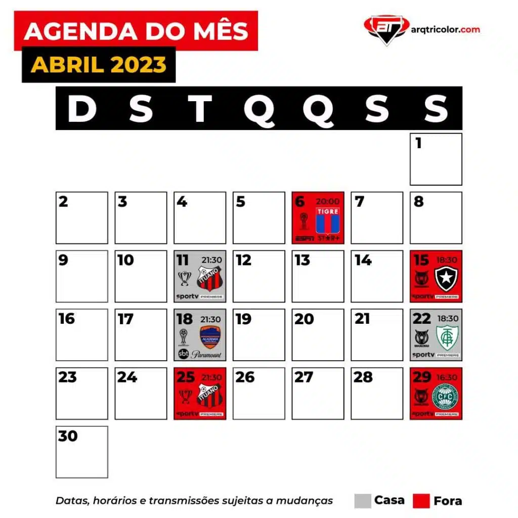 agenda abril | Arquibancada Tricolor