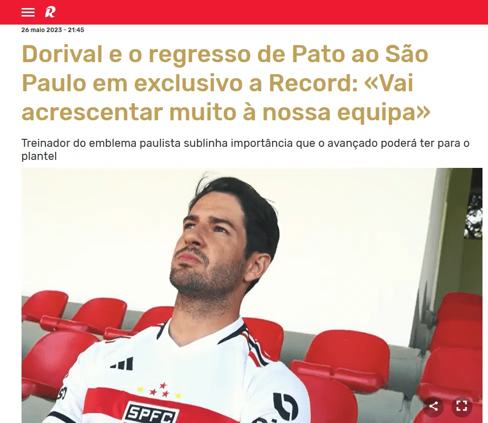 Retorno de Pato ao São Paulo repercute na mídia portuguesa