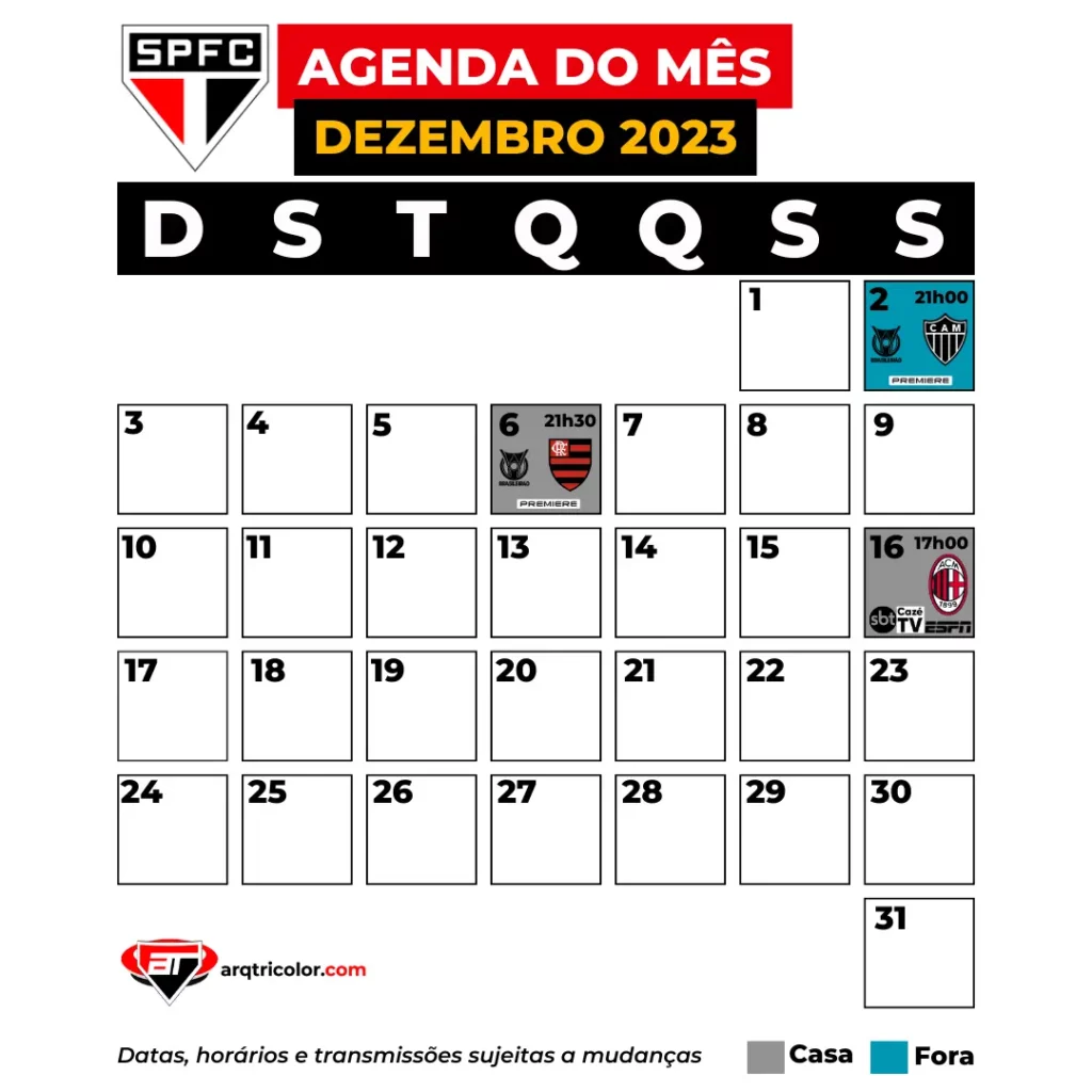 Agenda Tricolor DEZ | Arquibancada Tricolor