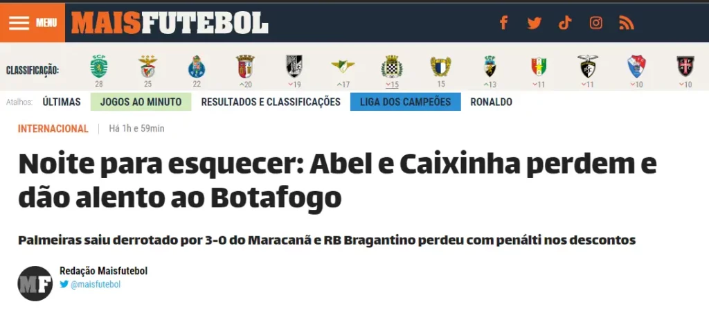 Repercussão em Portugal de São Paulo x RB Bragantino
