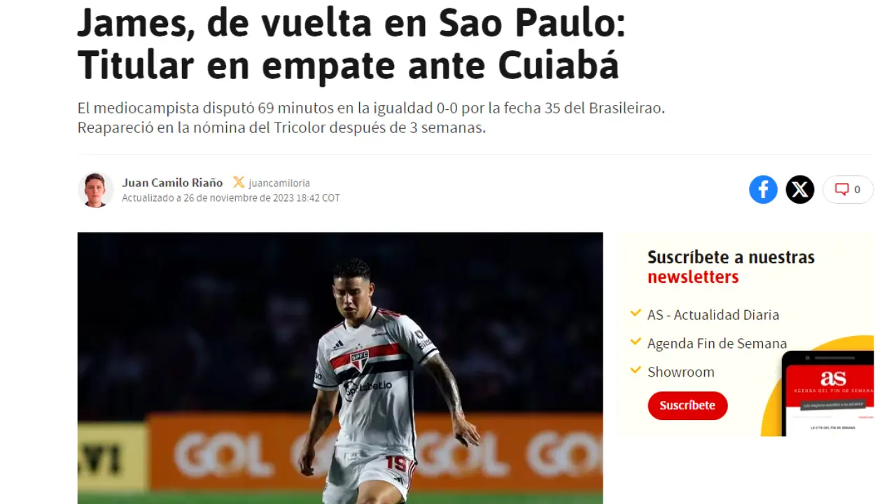 Retorno de James Rodríguez ao São Paulo ganha destaque na mídia estrangeira