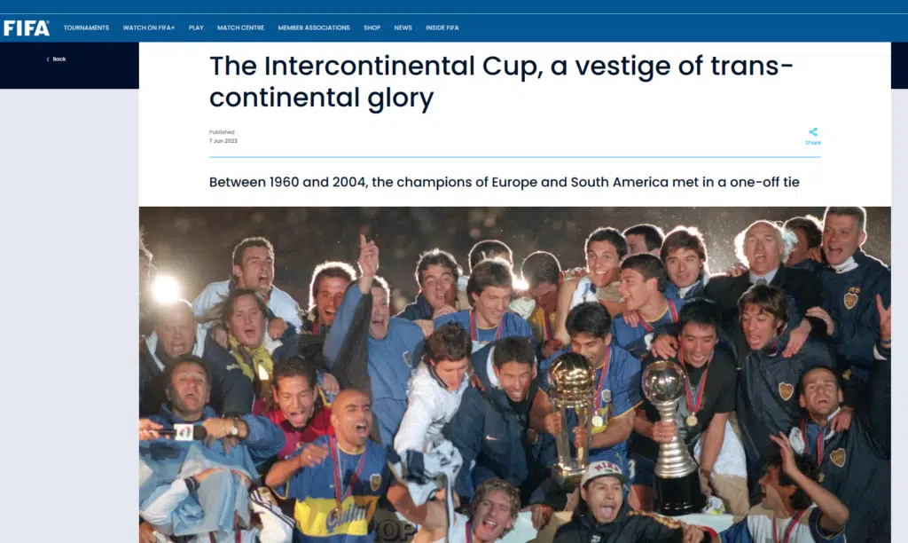 Copa Intercontinental é mundial, segundo a FIFA
