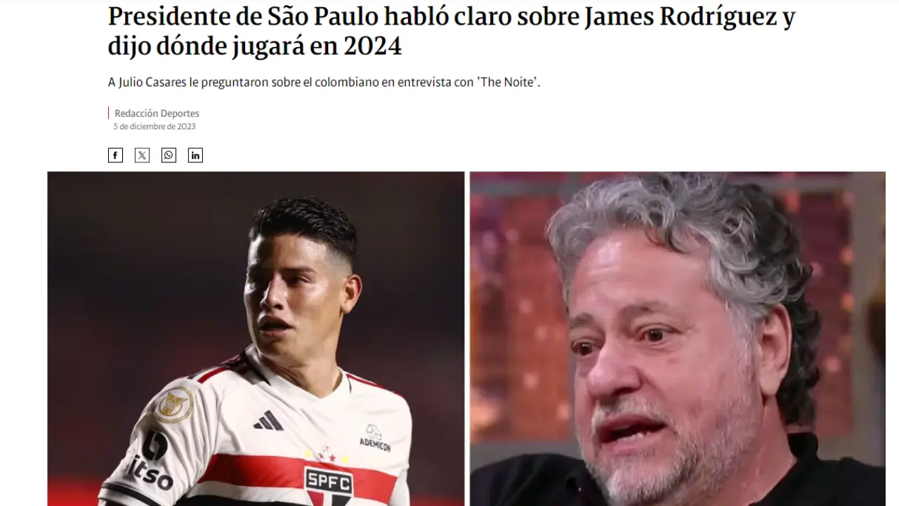 Mídia internacional repercute fala de Casares sobre futuro de James Rodríguez