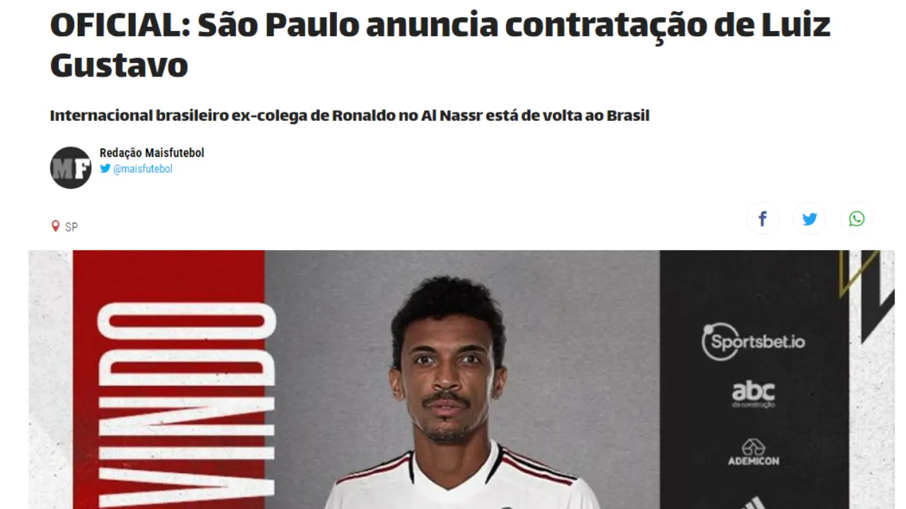Anúncio de Luiz Gustavo no São Paulo repercute na mídia estrangeira