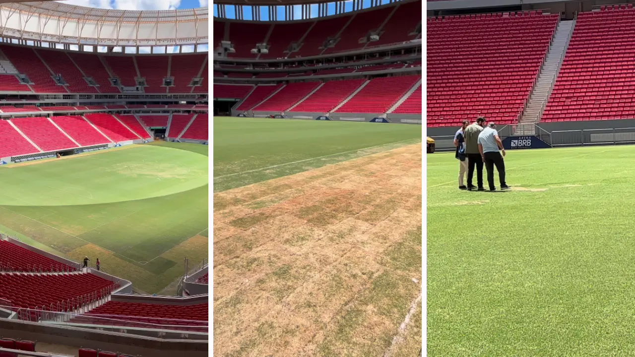 Estado do gramado do Mané Garrincha viraliza antes do jogo do São Paulo; confira